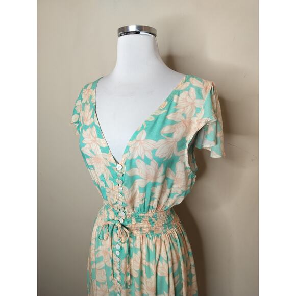 Tiare Hawaii Floral Maxi Dress Open Back Smocked Waist Beach - Picture 4 of 12